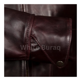 Close-up of a brown leather jacket 