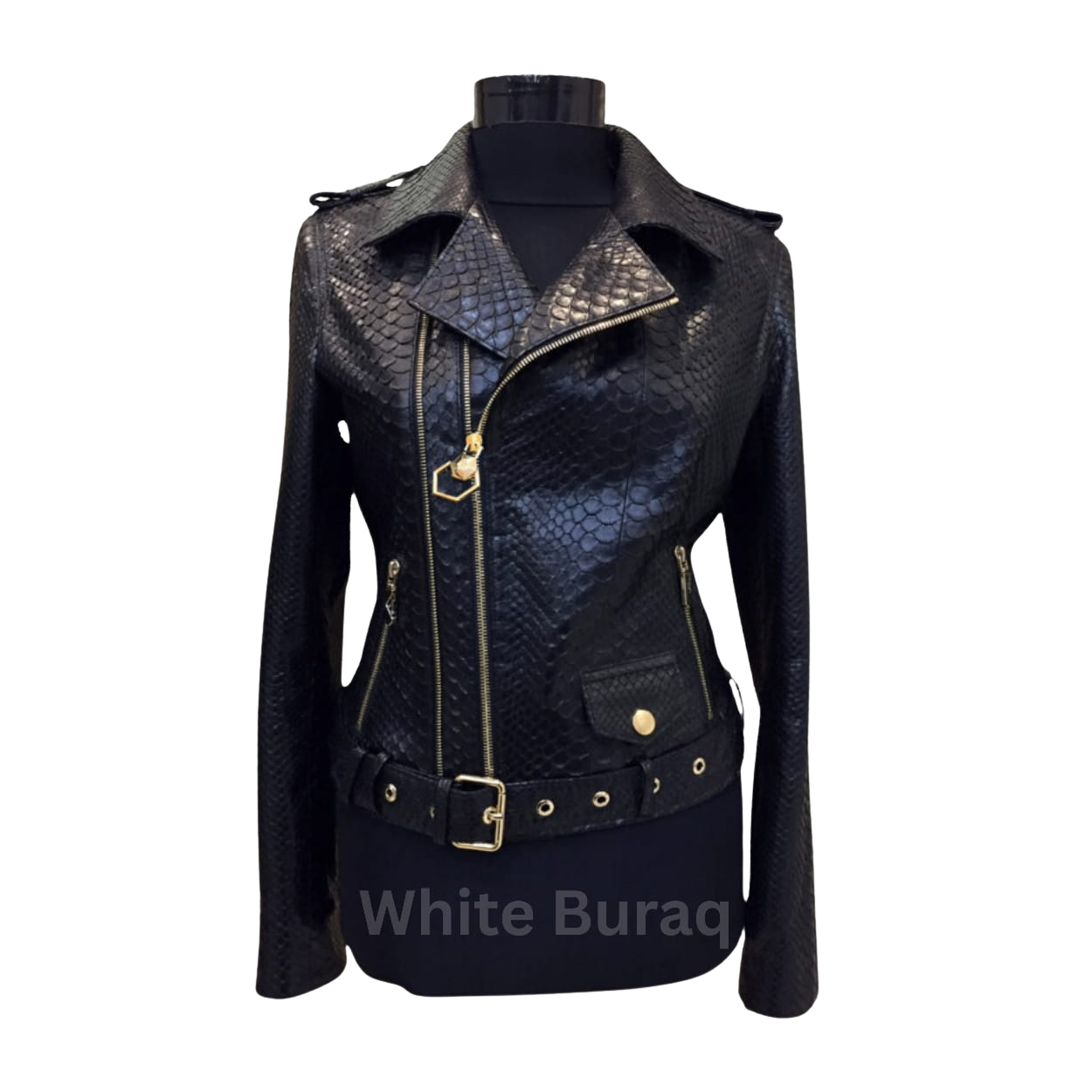 Black Real Python Leather Jacket