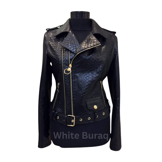 Black Real Python Leather Jacket