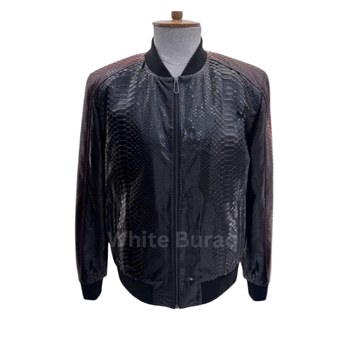 Black textured jacket on a mannequin 