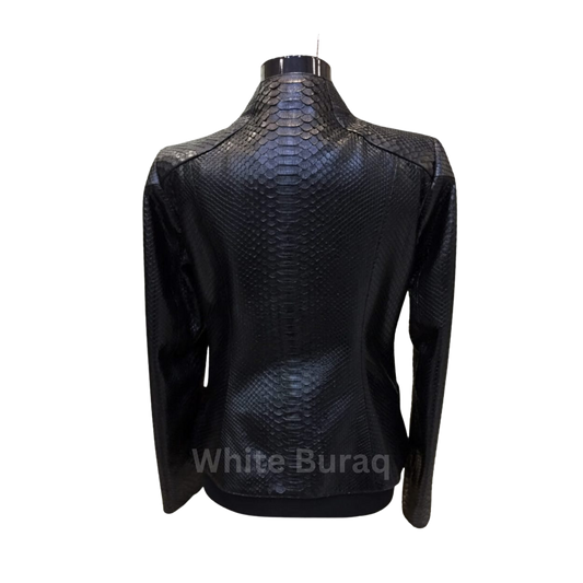 Black textured jacket on a mannequin with 'White Buraq' branding.