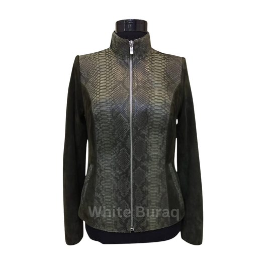 Green Snake Skin Leather Jacket