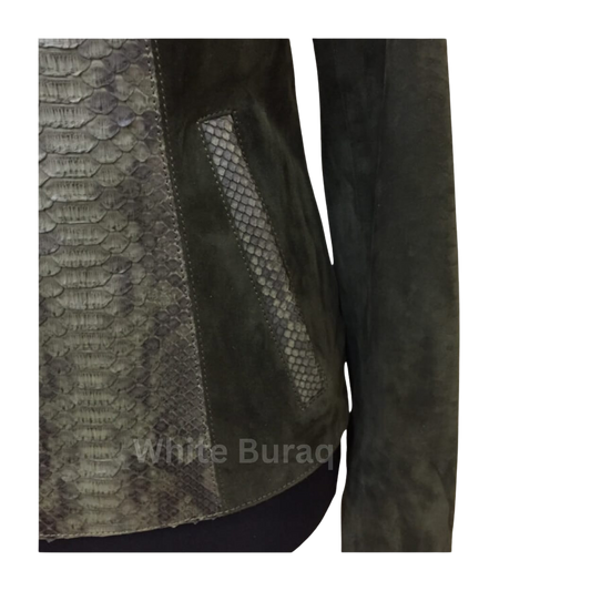 Green Snake Skin Leather Jacket
