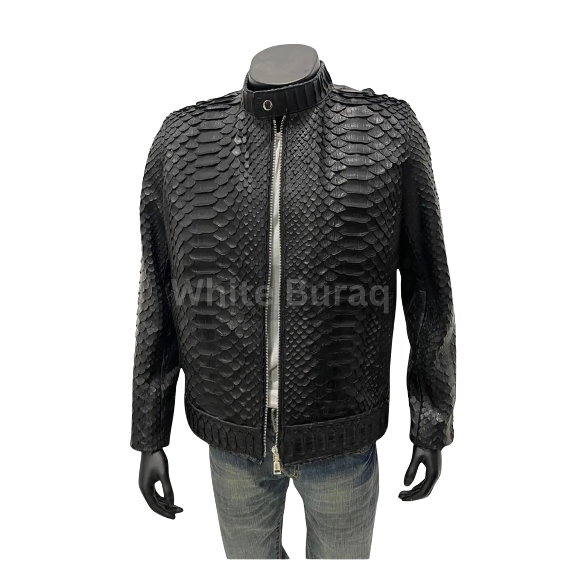 Black textured jacket on a mannequin 