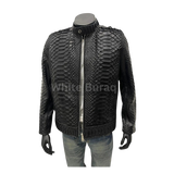 Black textured jacket on a mannequin 