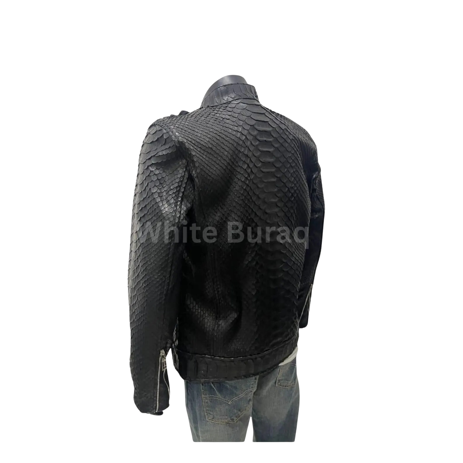 Black leather jacket with snake skin pattern 
