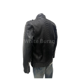 Black leather jacket with snake skin pattern 