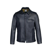 Black leather jacket on a white background with 'White Bull' branding.