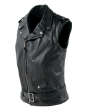 Black leather vest with zippers and a belt 