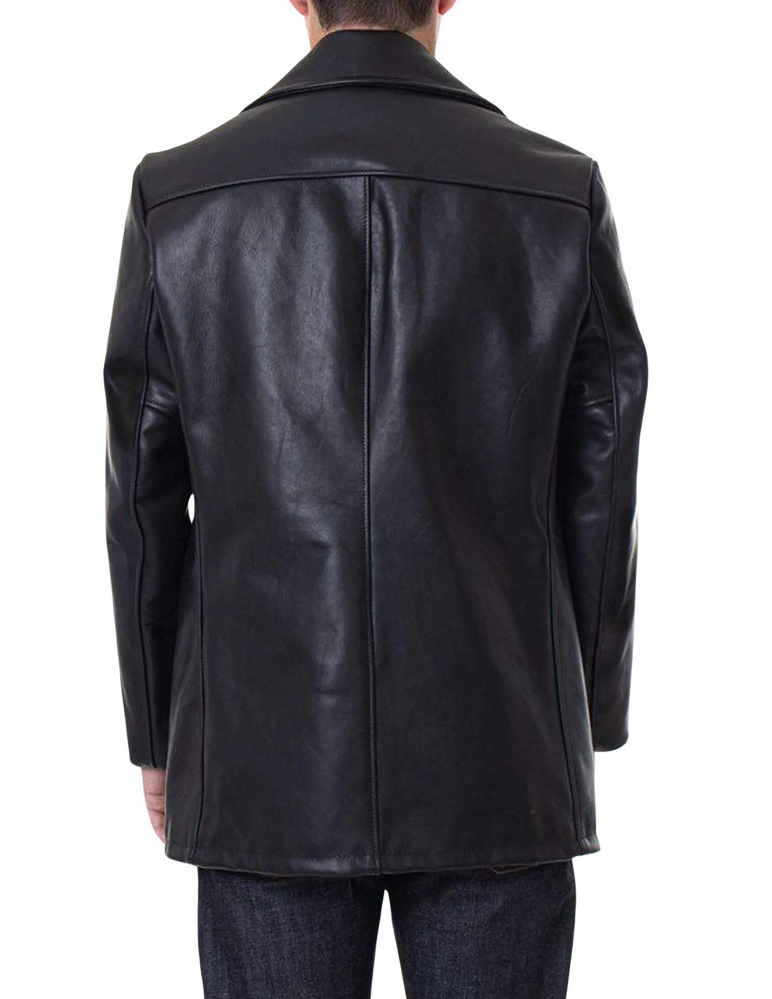 Black leather coat worn by a person 