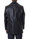 Black leather coat worn by a person 