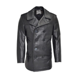 Black leather coat with brand logo 