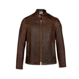 Brown leather jacket on a white background