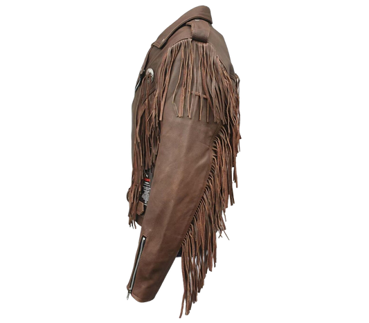Brown leather bag with fringes 