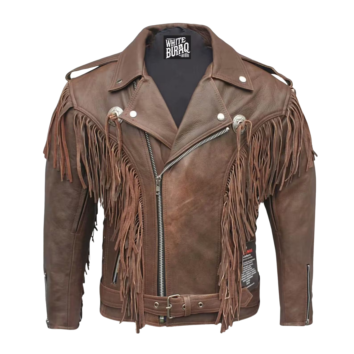 Brown leather jacket with fringes 