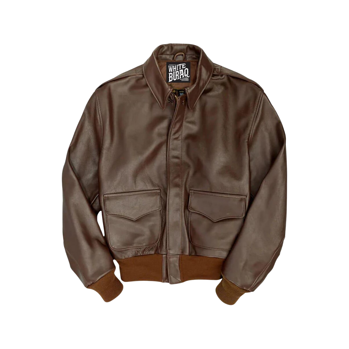 Brown leather jacket with brand logo 