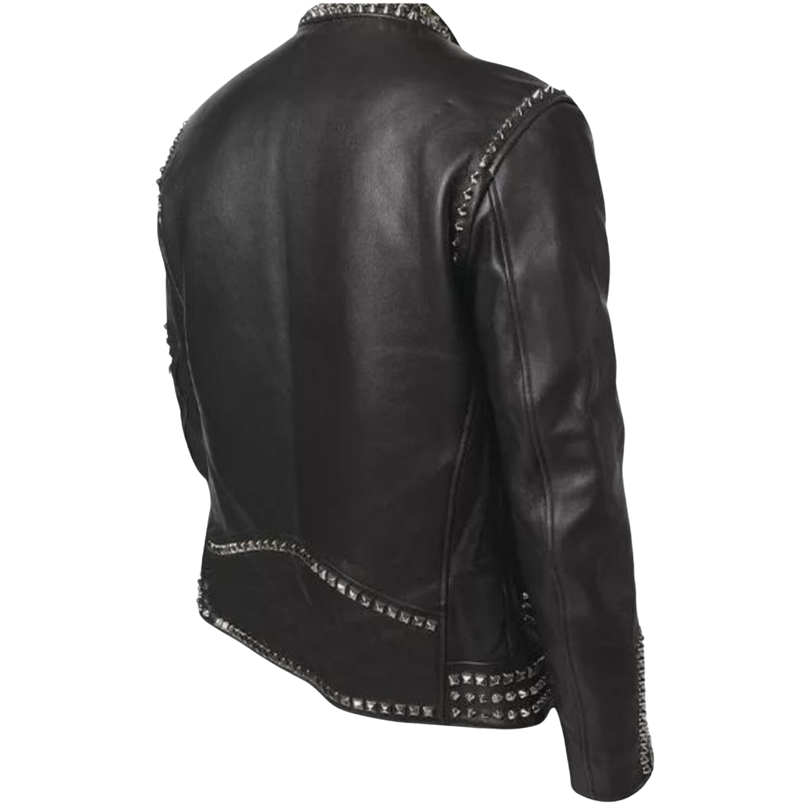 Black leather jacket with studded details 