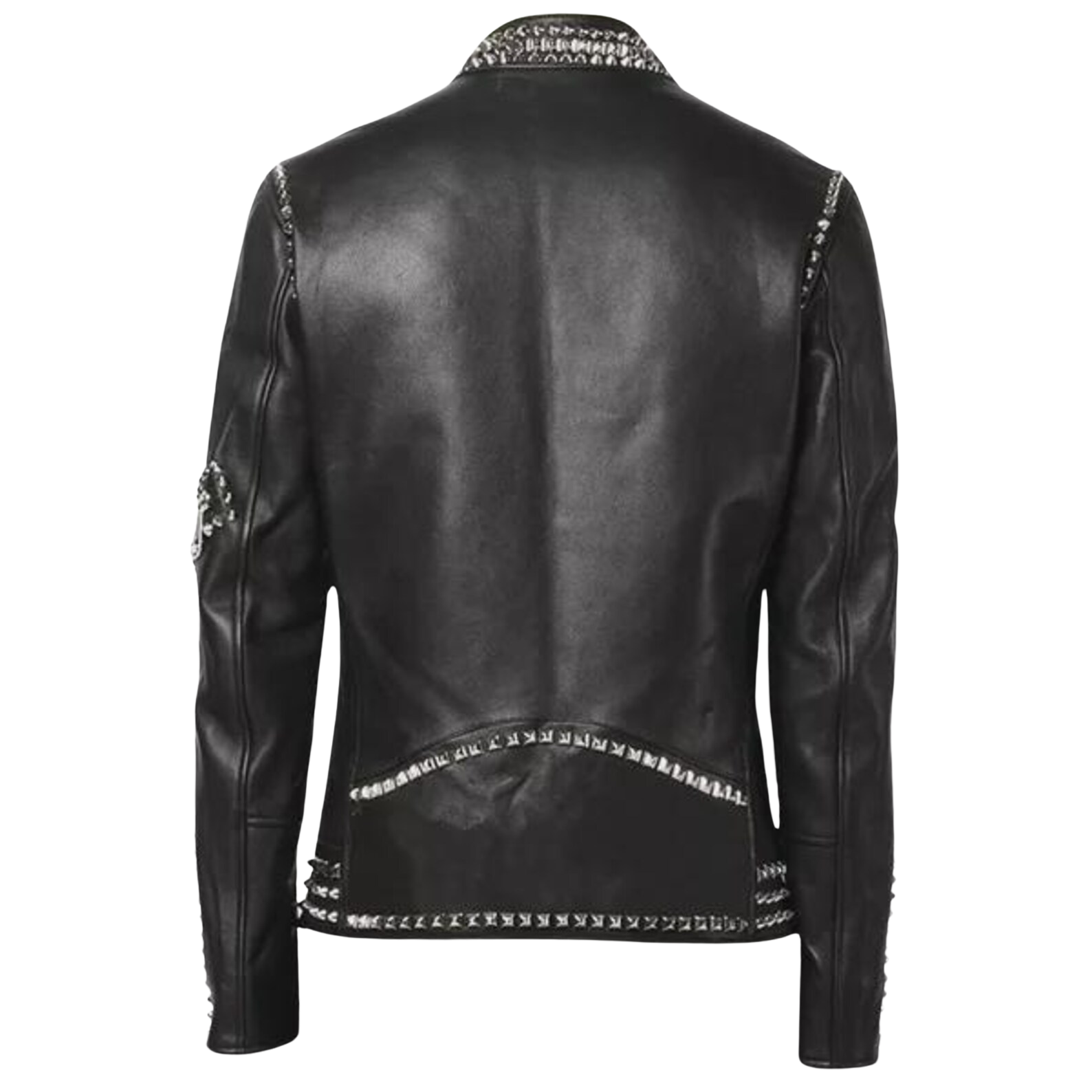 Black leather jacket with studded details 
