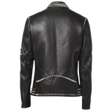 Black leather jacket with studded details 