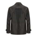 Black leather jacket shown from the back 