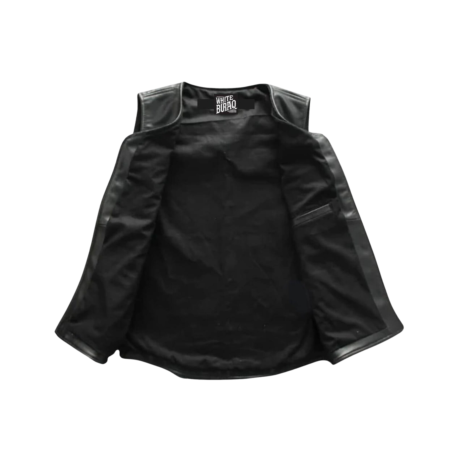 Black sleeveless jacket with leather accents 