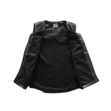 Black sleeveless jacket with leather accents 
