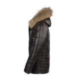 Black leather jacket with fur hood 