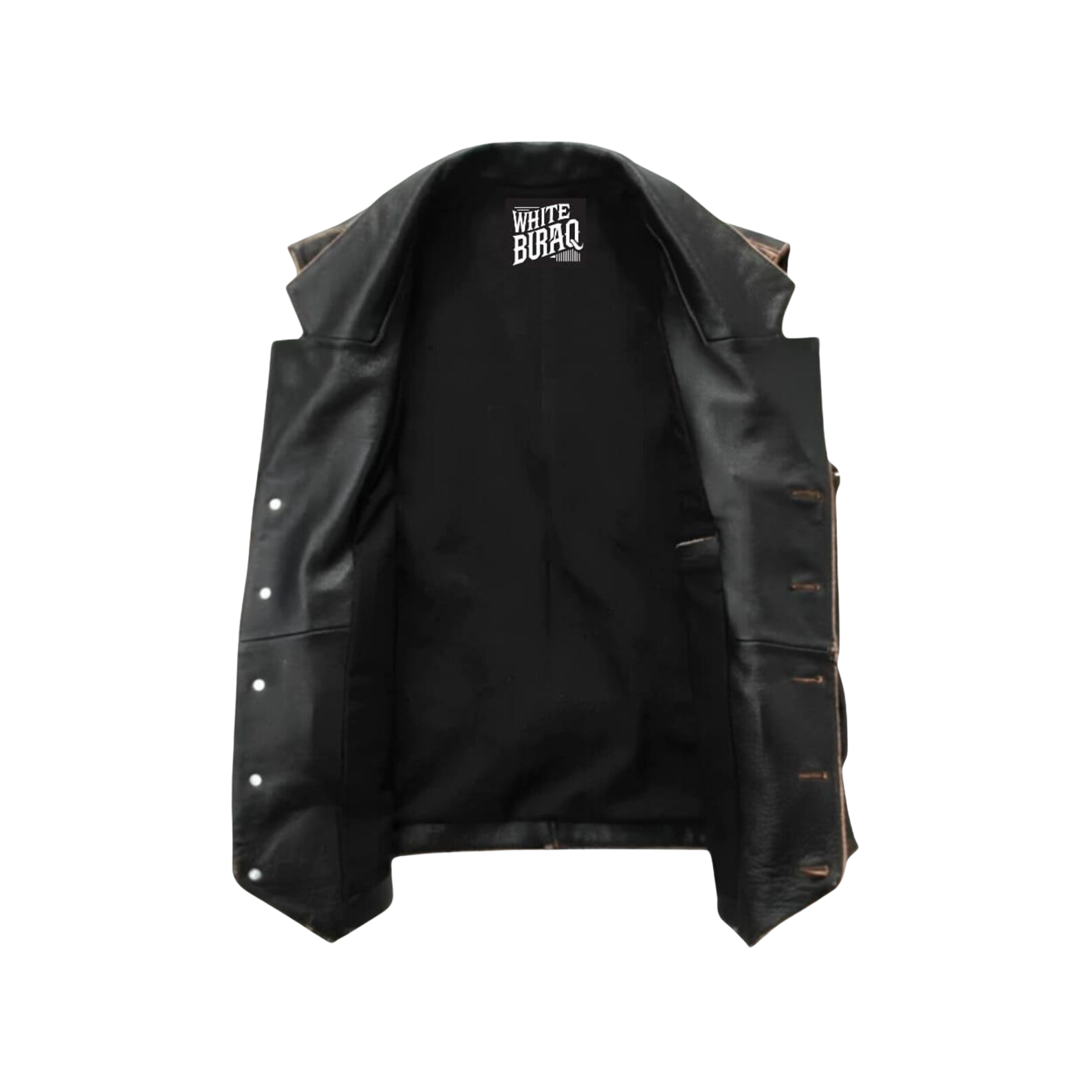 Black leather vest with visible branding 