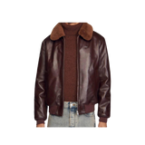 Brown leather jacket with fur collar 