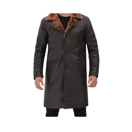 Dark gray coat with brown fur collar 