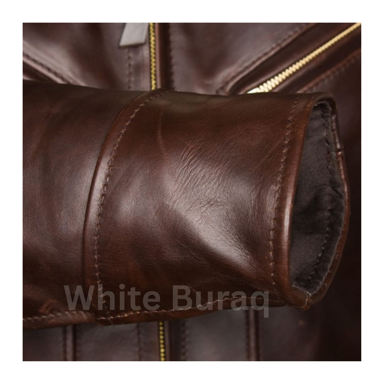 Close-up of a brown leather jacket 