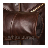 Close-up of a brown leather jacket 