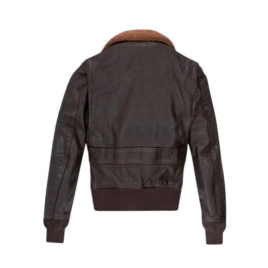 Brown leather jacket with brown fur lining 