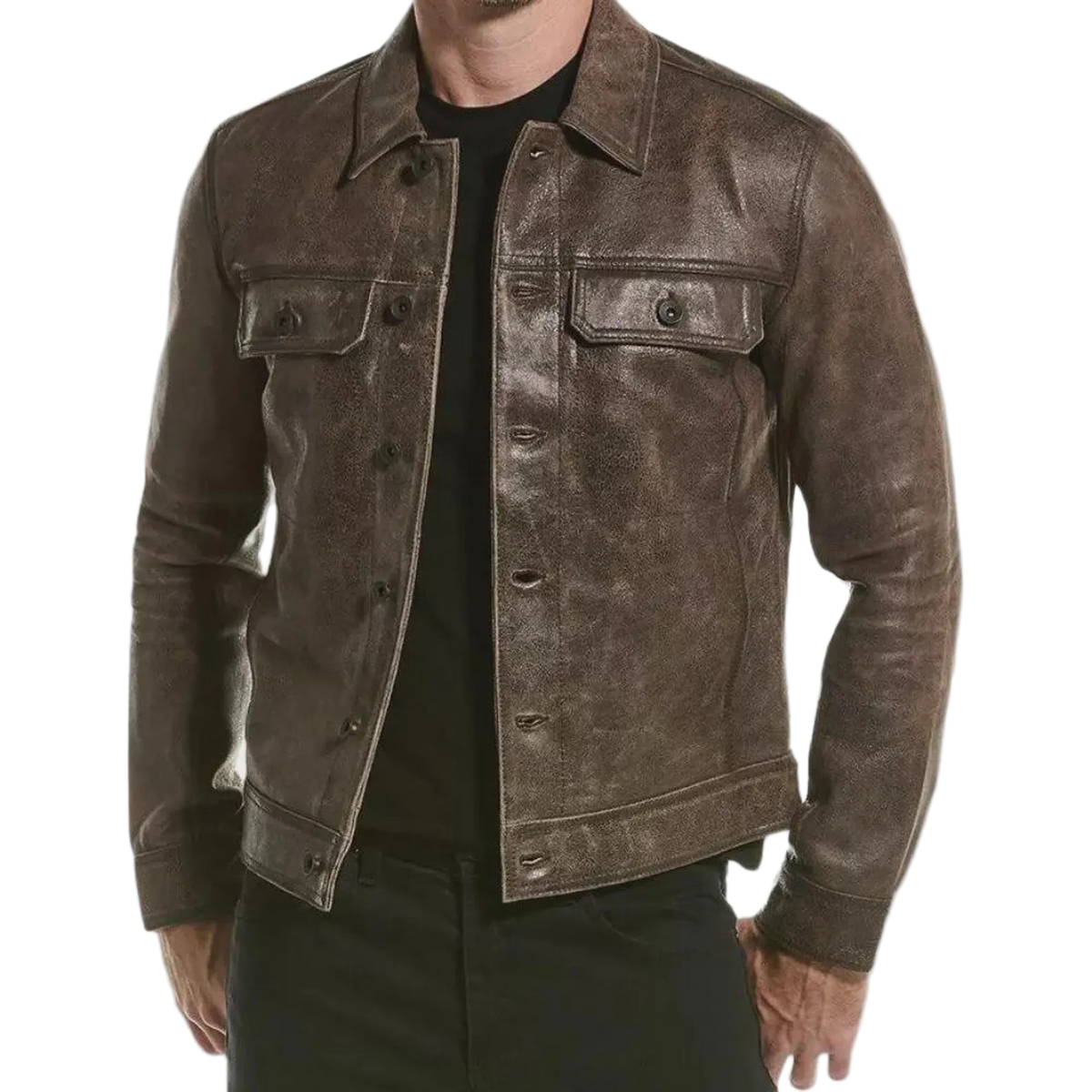 Brown leather jacket worn by a person 
