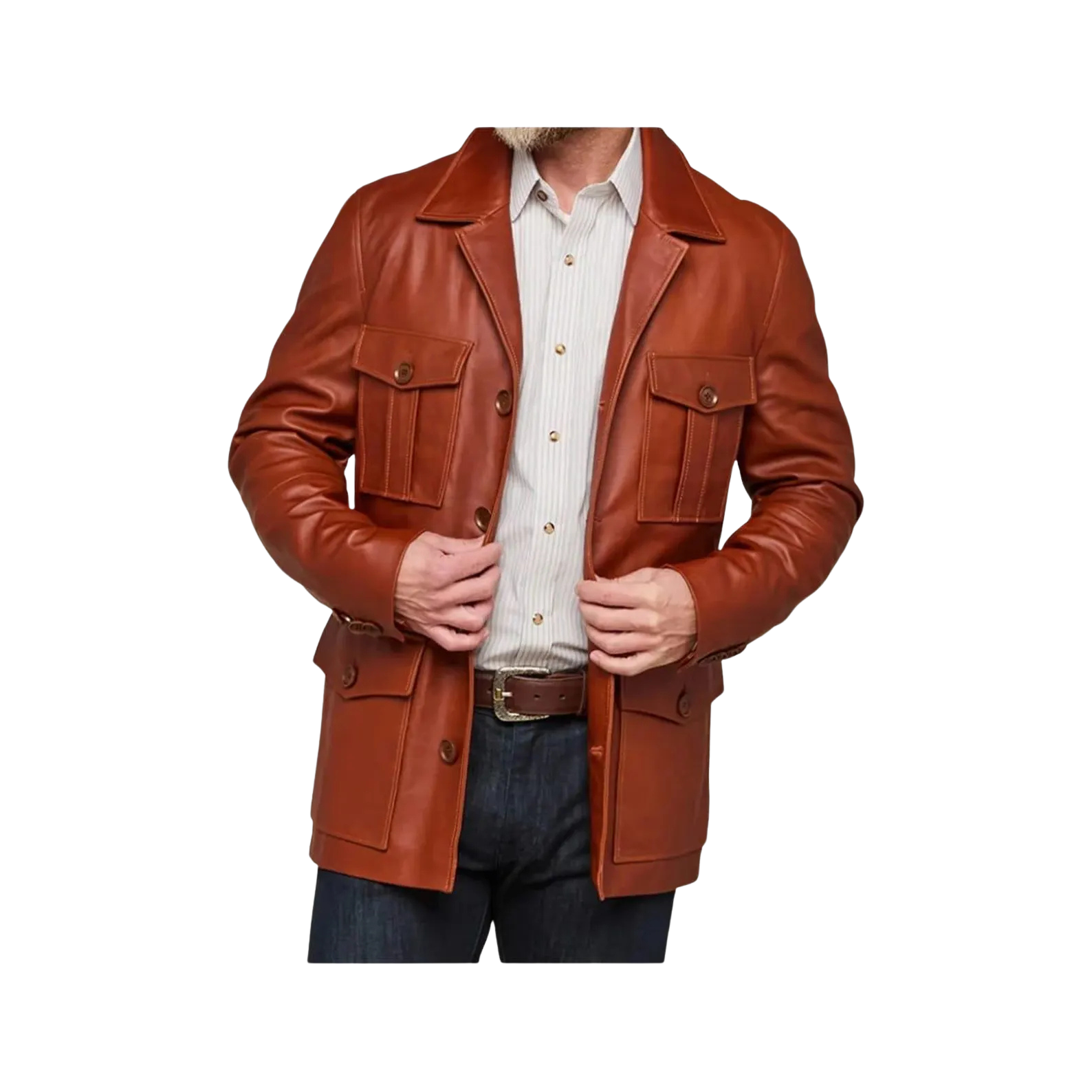 Brown leather jacket worn by a person 
