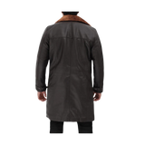 Long dark coat with brown collar 