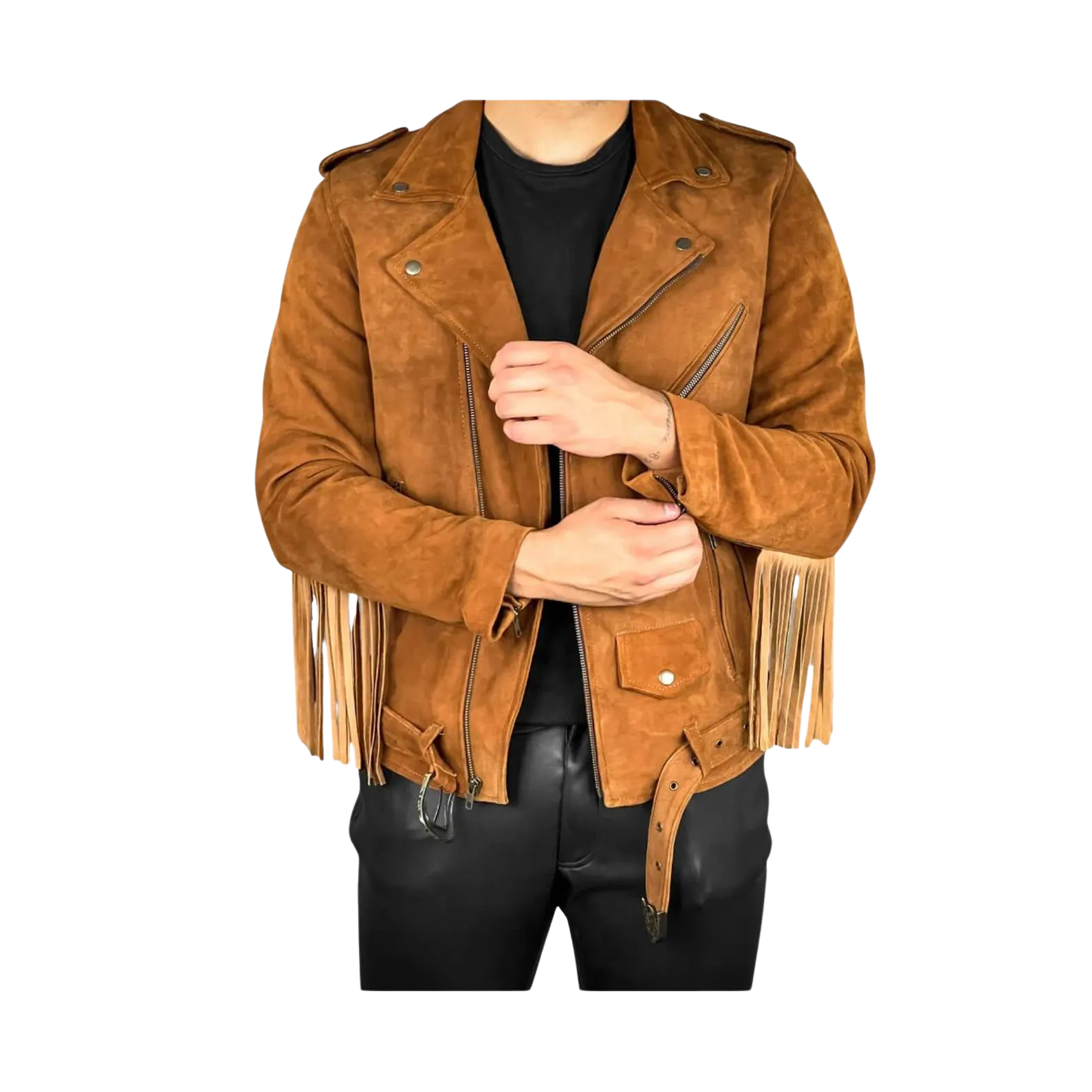 Brown suede jacket with fringes 