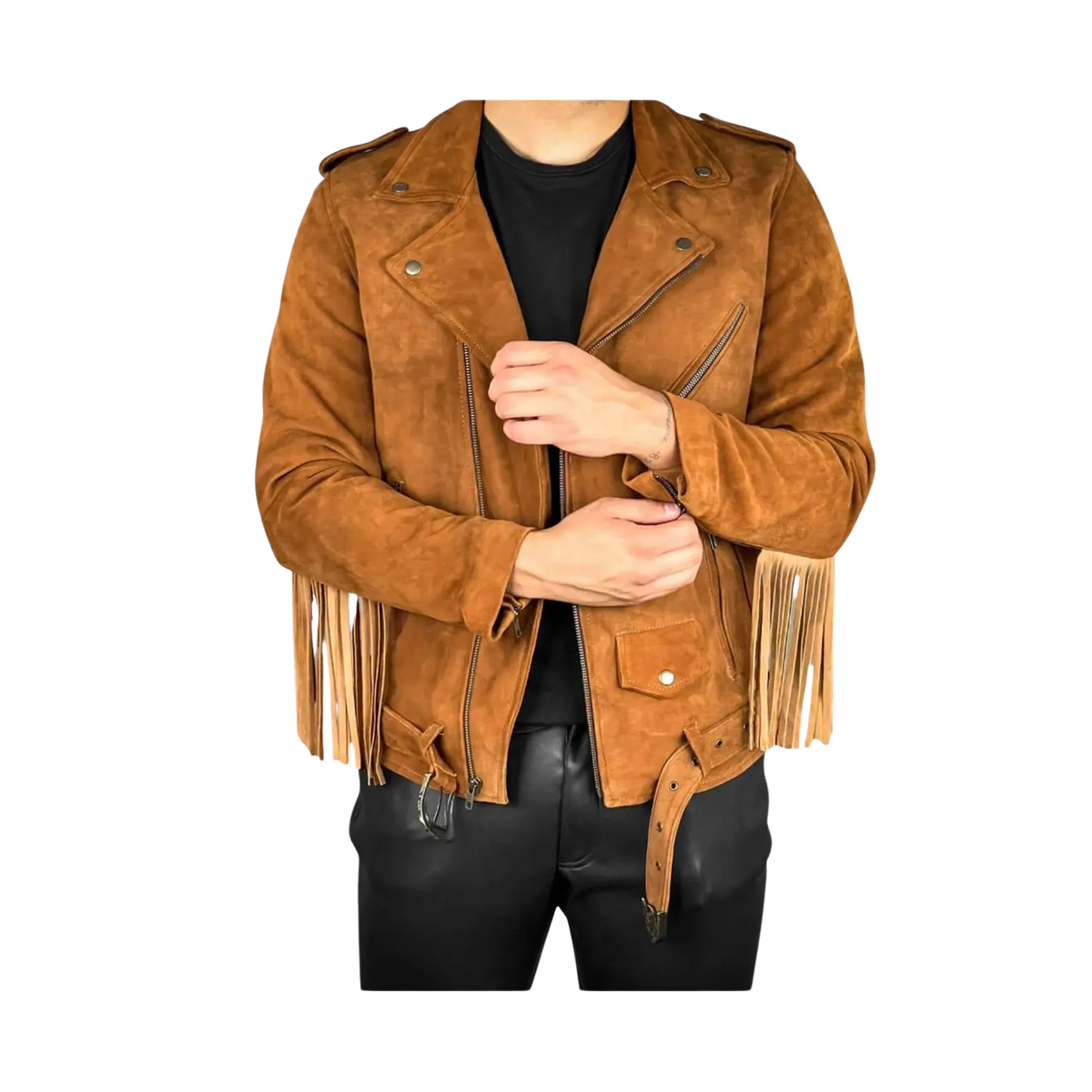 Brown suede jacket with fringes 
