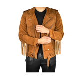 Brown suede jacket with fringes 