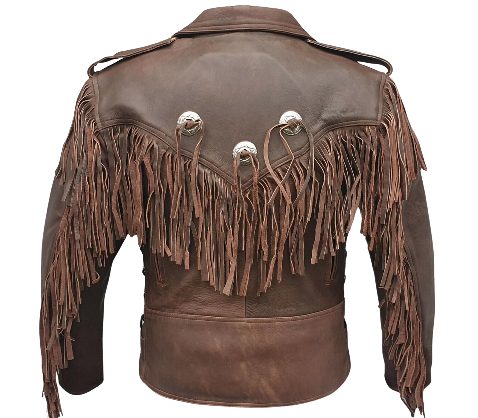 Brown leather jacket with fringes 