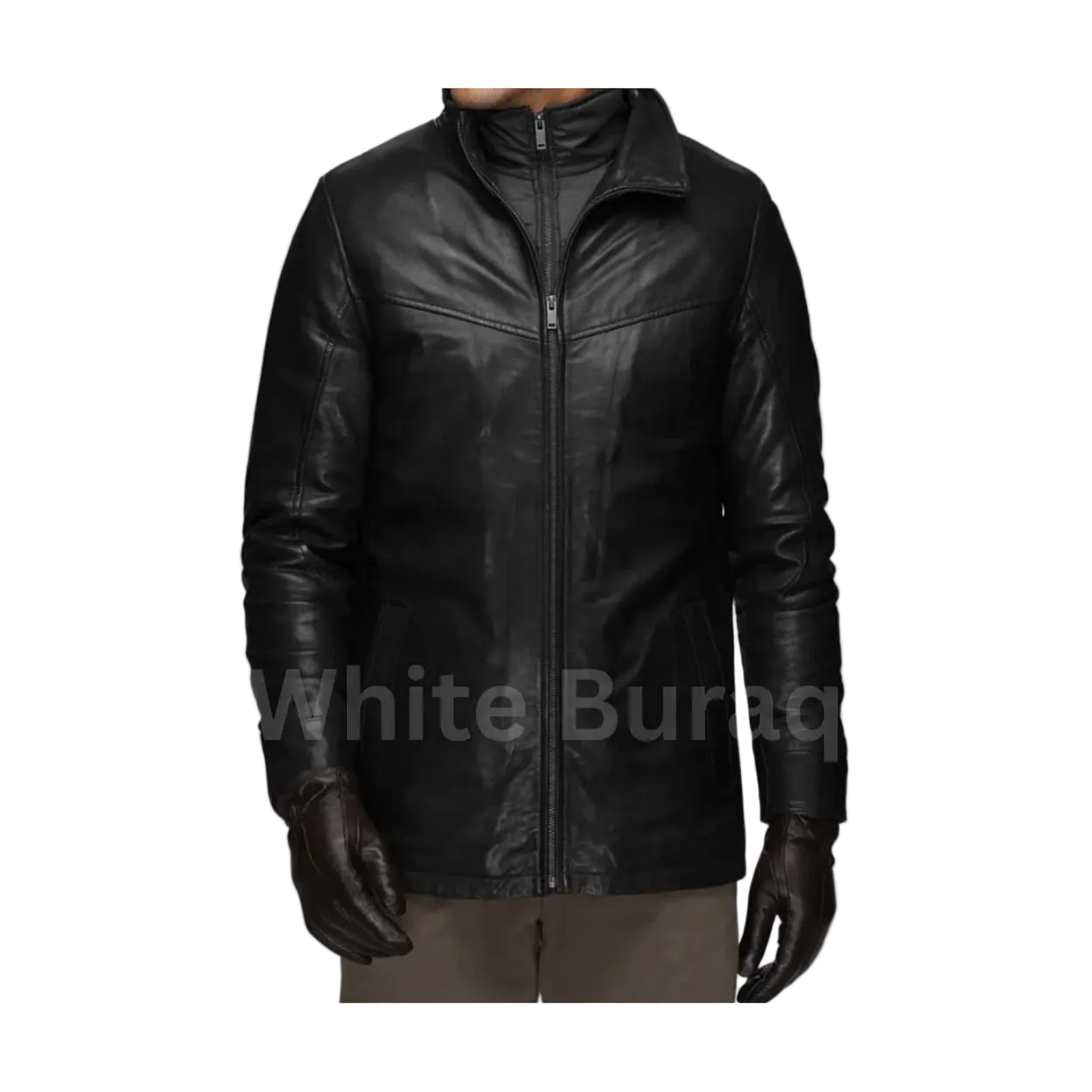 Black leather jacket with gloves 