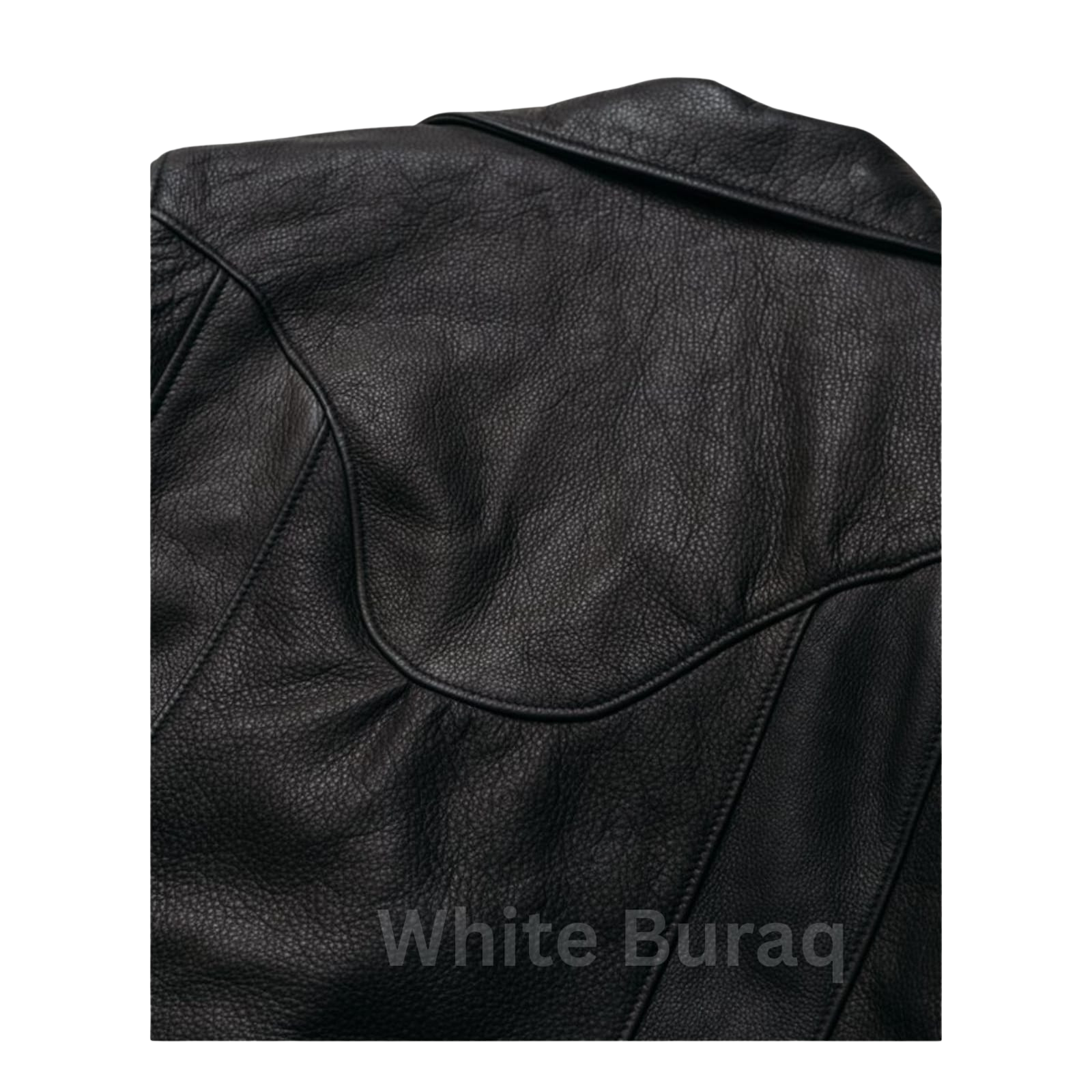 Close-up of a black leather jacket 