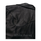 Close-up of a black leather jacket 