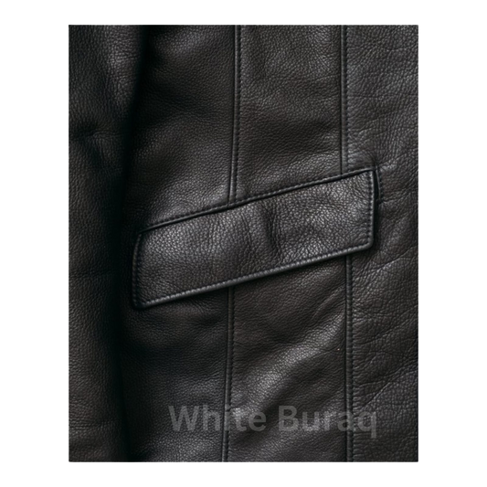 Close-up of a black leather jacket 