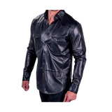 Black leather shirt worn by a person 