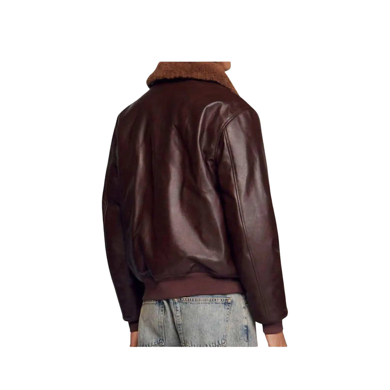 Brown leather jacket worn by a person 