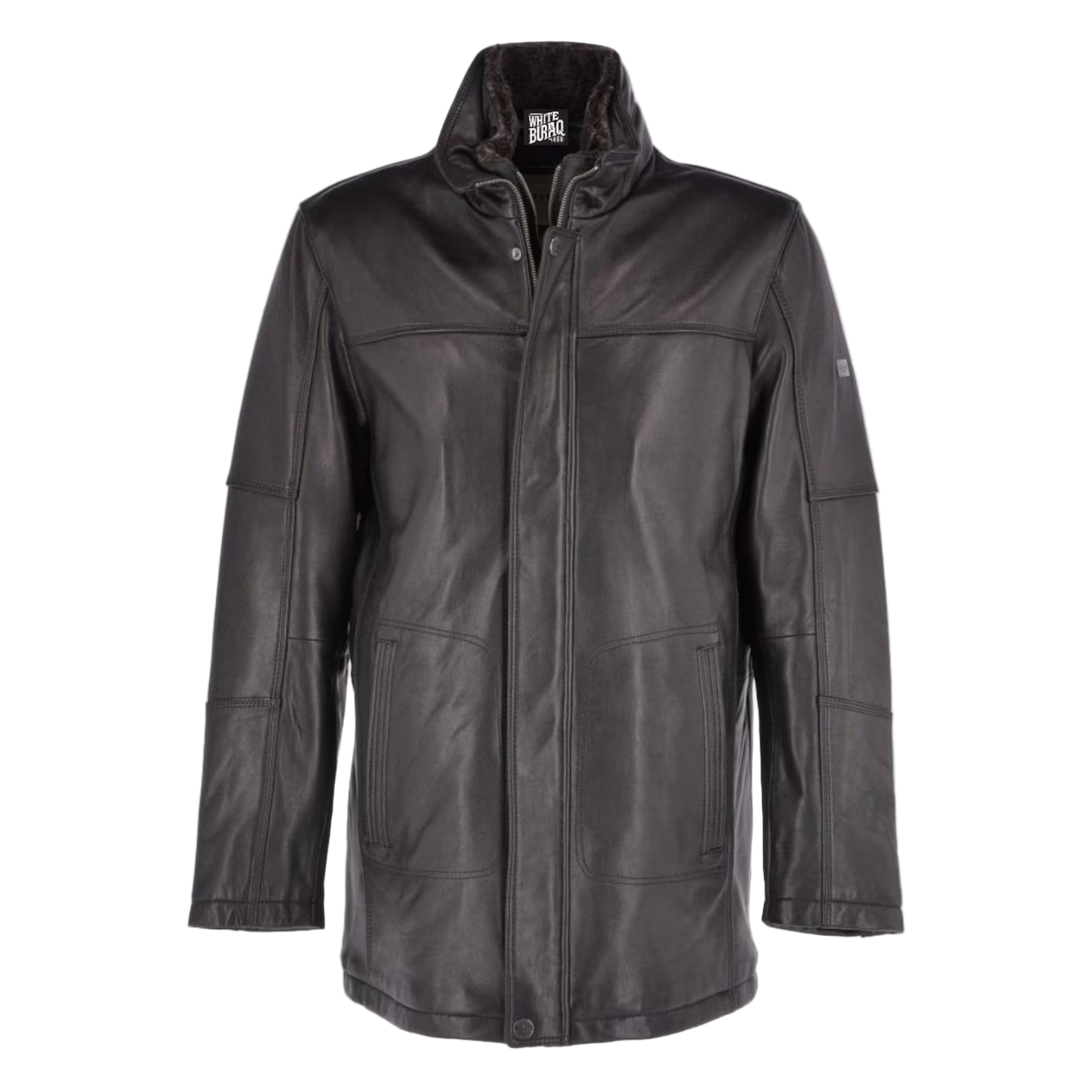 Black leather jacket on a white background