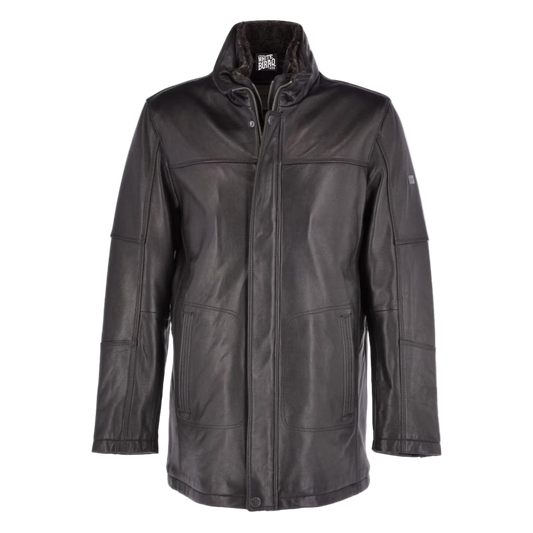 Black leather jacket on a white background