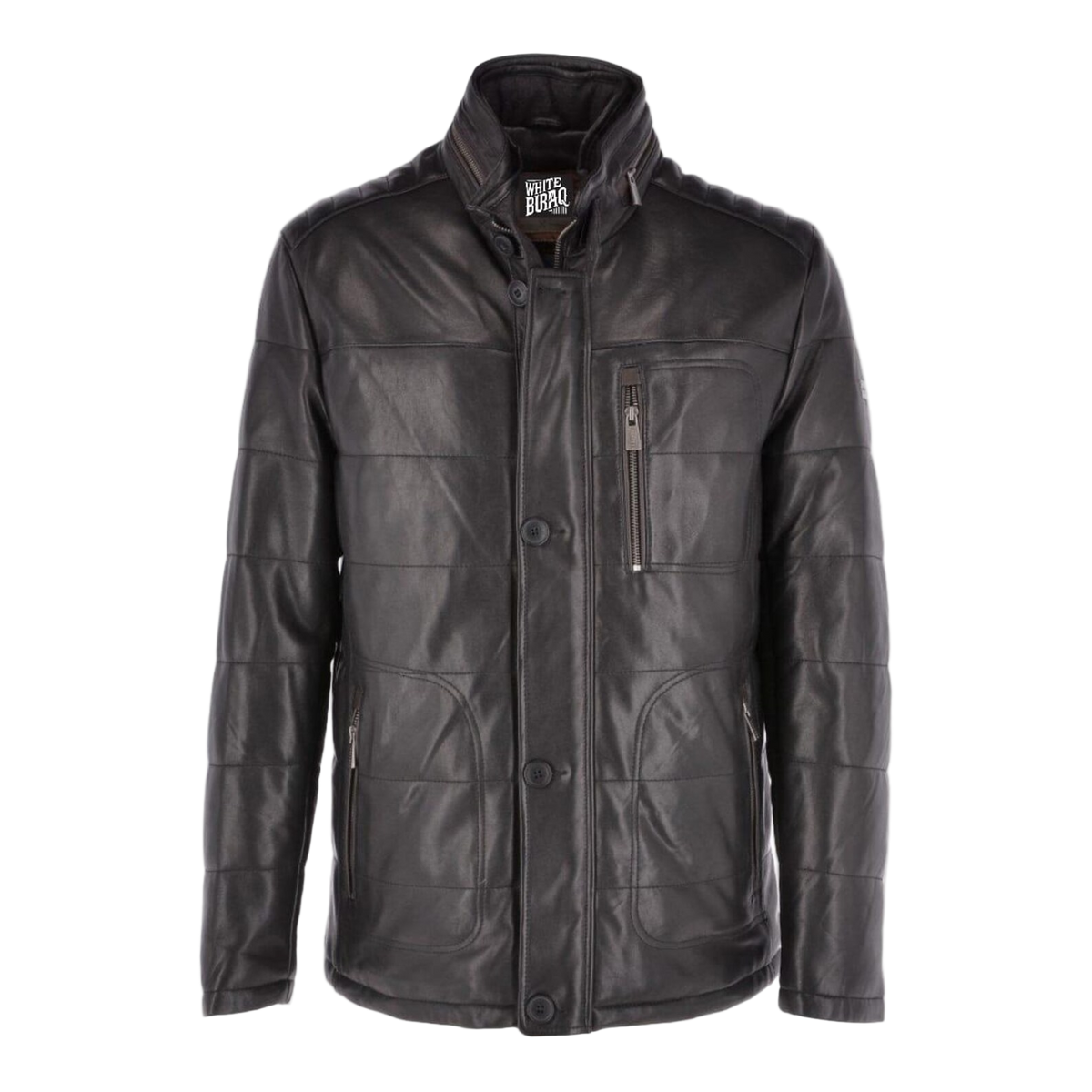 Black leather jacket with brand logo 