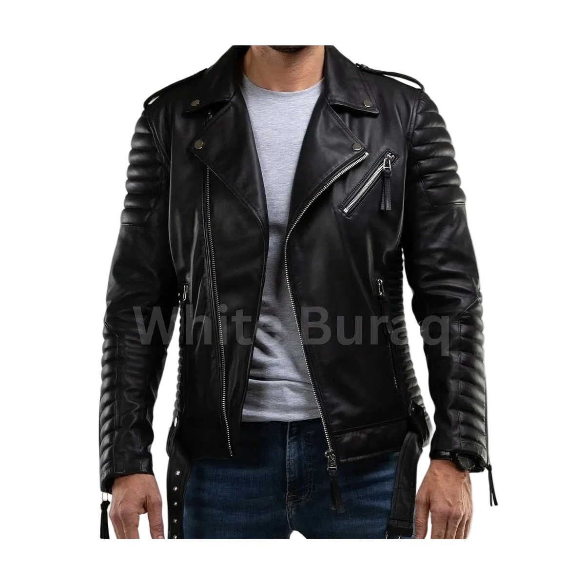Men’s Quilted Black Motorcycle Leather Jacket